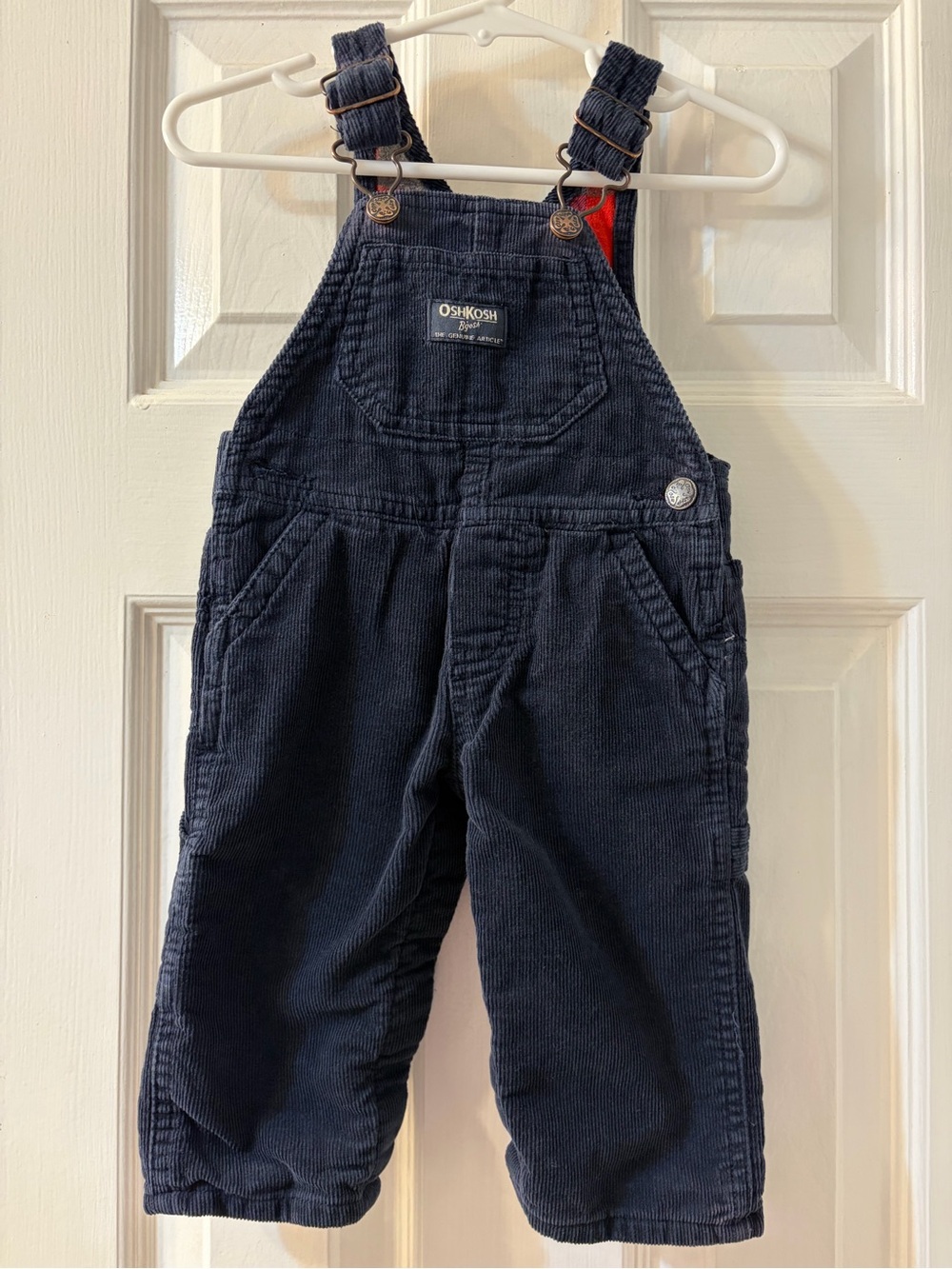OshKosh B'gosh Classic Navy Blue Corduroy Flannel Lined Overalls Size 6 Months